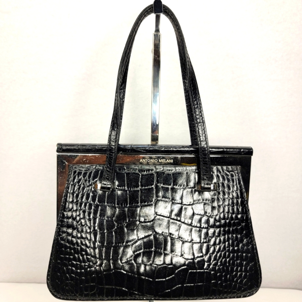 Antonio Melani Black Croc-Embossed Women's‎ Mini  Bag